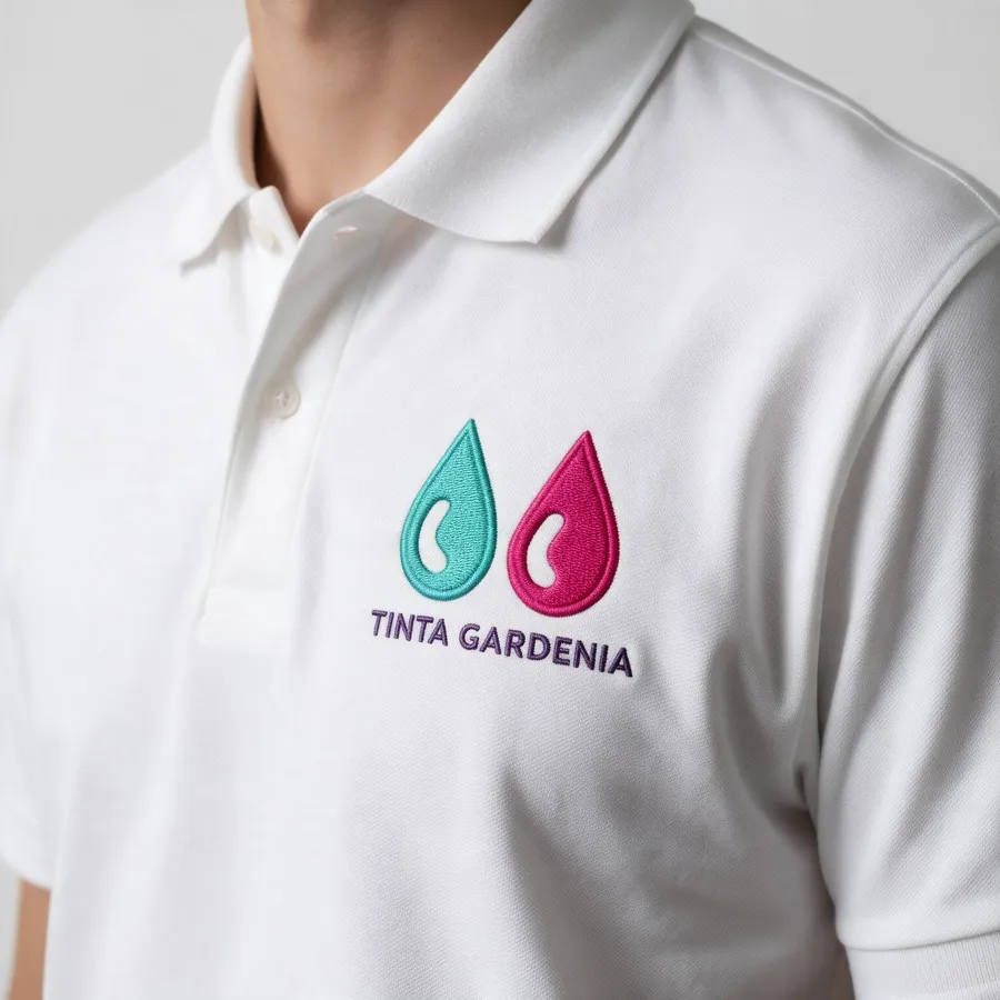 Polera blanca con el logo bordado en el pecho